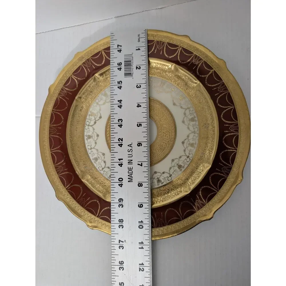 Rare Limoges Maroon 22kt Gold Encrusted Swags And Royal Garlands Dinner Plate